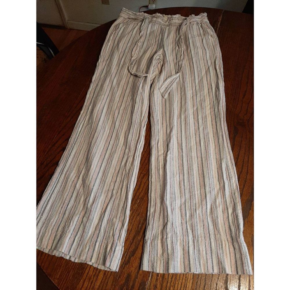 Medium Jolt Linen Belted Casual Pants Pink White Grey Black